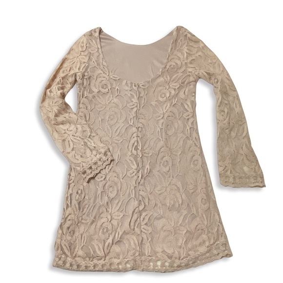 Fire Los Angeles Dress Womens M Dusty Pink Floral Lace Long Sleeve Romantic Boho - Picture 6 of 8